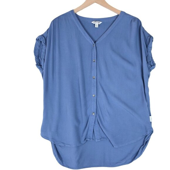 Orvis Blue Button Up Tunic Top Boho M Drapey Lightweight - Picture 2 of 7